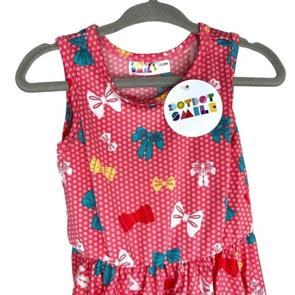 NEW Dot Dot Smile Pink Bow Polka Dots Tank Dress 12-24 Months - Picture 2 of 6